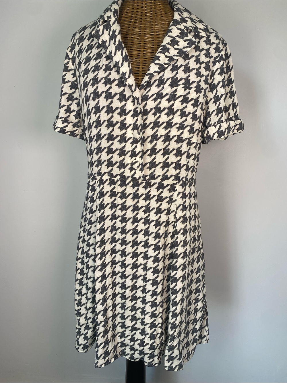 Coach Black & White Houndstooth Midi Dress